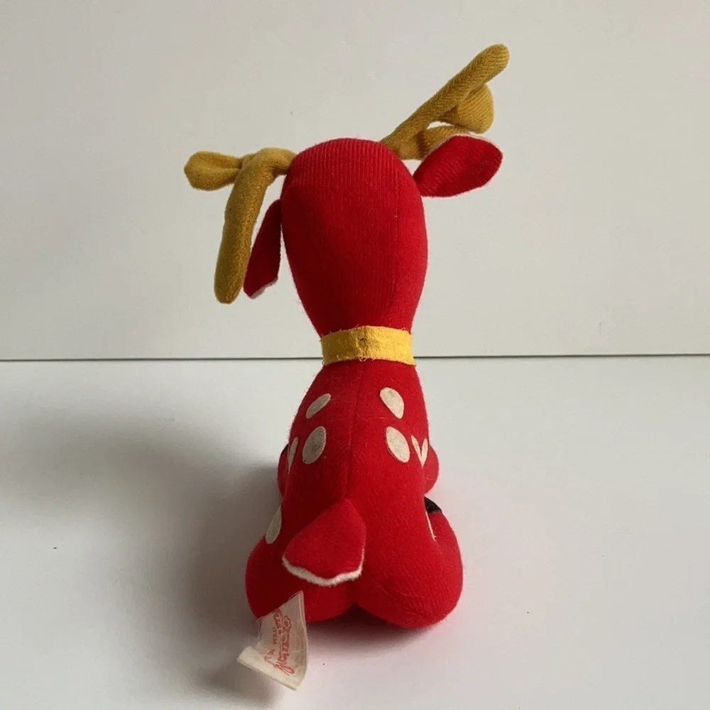 Vintage Fun World, Inc. Taiwan stuffed red reindeer white spots Christmas